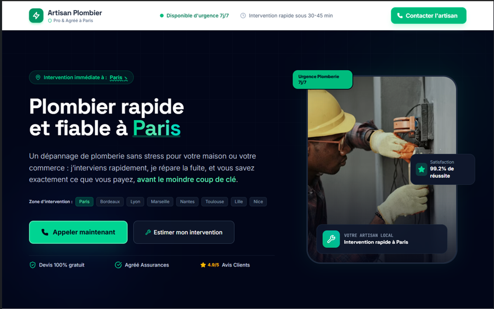 Aperçu du site Artisan Plombier